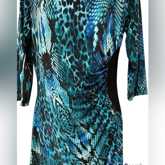 NueVa Blue Animal Print Scoop Neck Ruched Waist Lined Pullover Dress Siz… - Picture 5 of 13